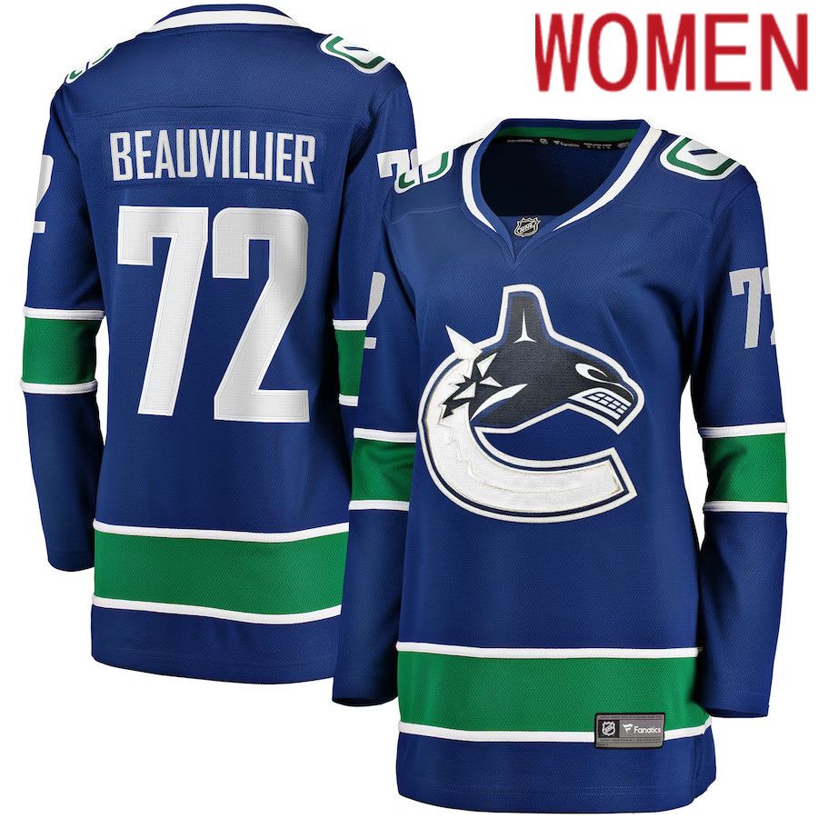 Women Vancouver Canucks 72 Anthony Beauvillier Fanatics Branded Blue Home Breakaway NHL Jersey